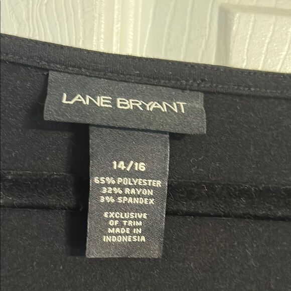 LANE BRYANT 14 16 Black Long Sleeve Ruched Tie Front Blouse Draped Neckline - Picture 3 of 6